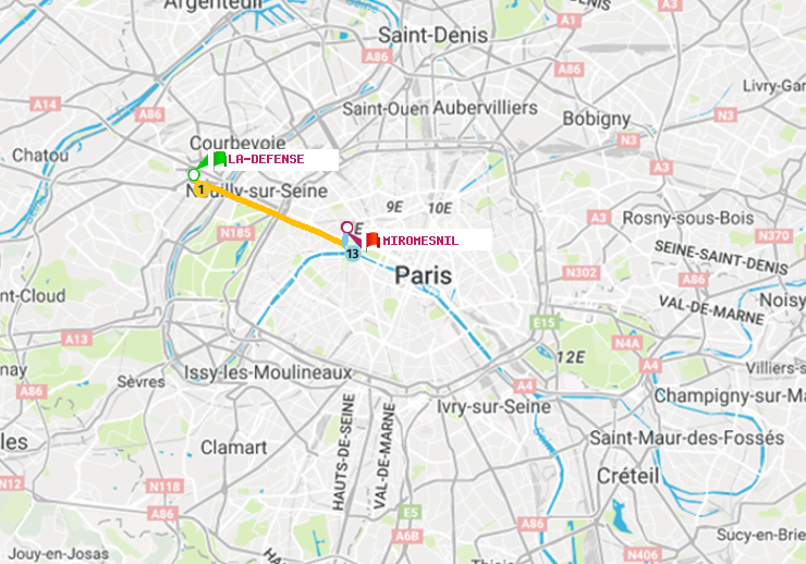 plan itinéraire ratp de La Défense (Grande Arche) à Miromesnil