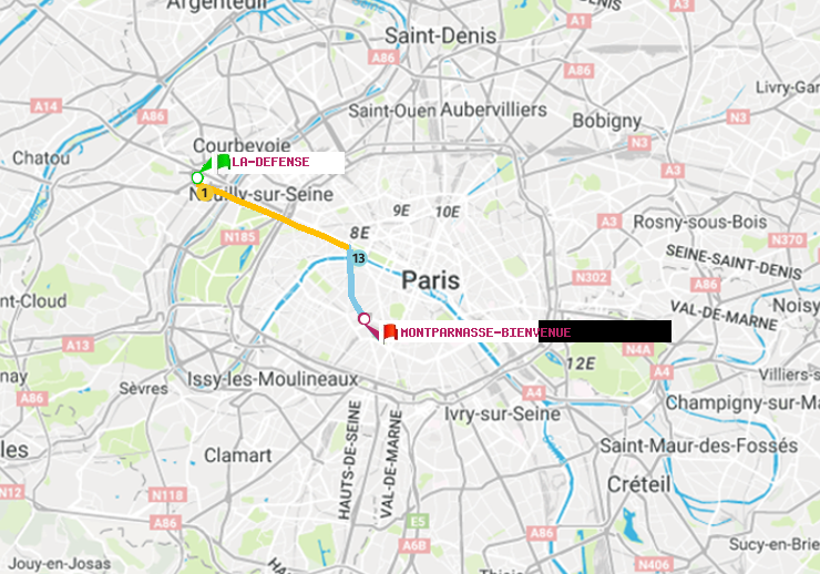 plan itinéraire ratp de La Défense (Grande Arche) à Montparnasse-Bienvenue