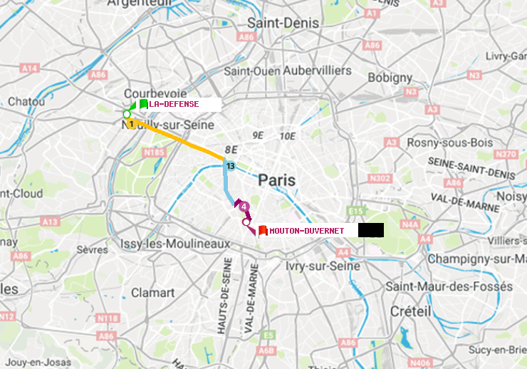 plan itinéraire ratp de La Défense (Grande Arche) à Mouton-Duvernet