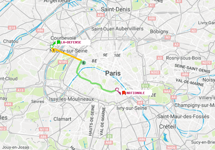 plan itinéraire ratp de La Défense (Grande Arche) à Nationale