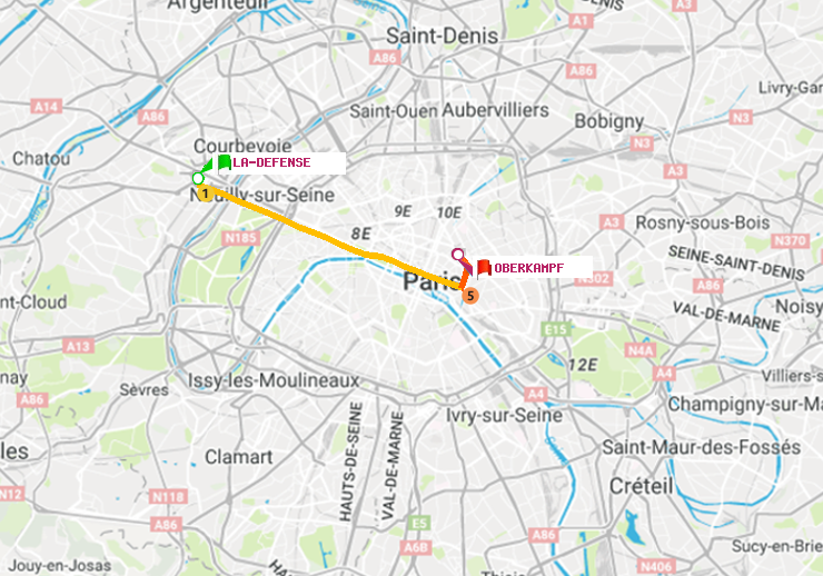 plan itinéraire ratp de La Défense (Grande Arche) à Oberkampf