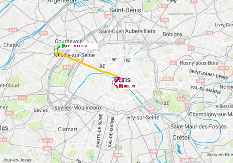 plan itinéraire ratp de La Défense (Grande Arche) à Odéon