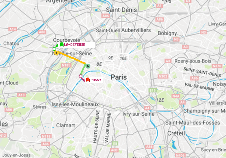 plan itinéraire ratp de La Défense (Grande Arche) à Passy