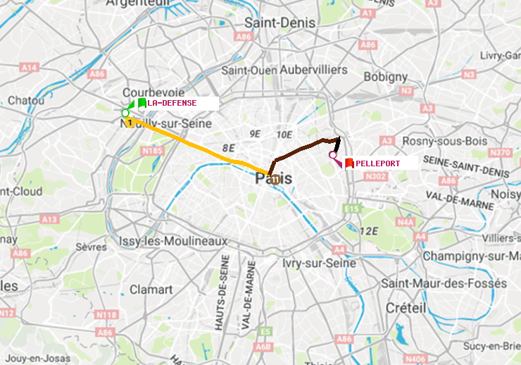 plan itinéraire ratp de La Défense (Grande Arche) à Pelleport