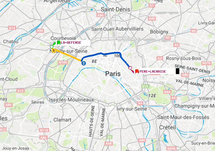 plan itinéraire ratp de La Défense (Grande Arche) à Père-Lachaise