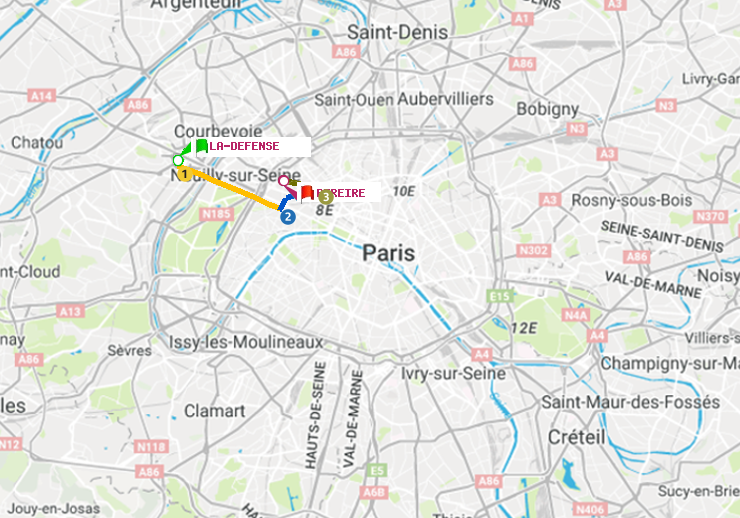 plan itinéraire ratp de La Défense (Grande Arche) à Péreire
