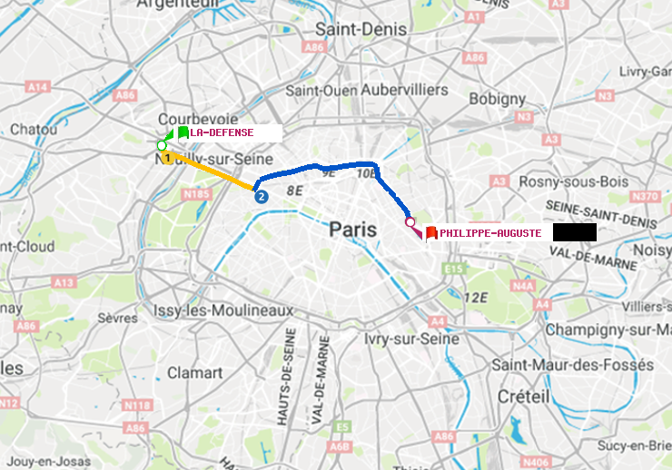 plan itinéraire ratp de La Défense (Grande Arche) à Philippe Auguste