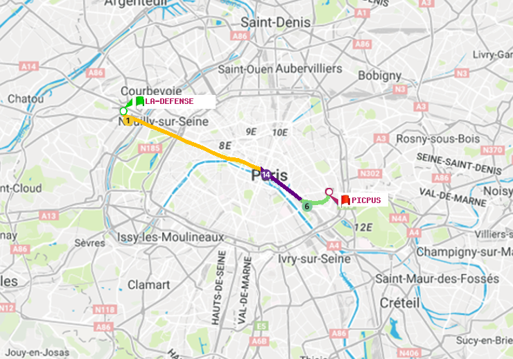plan itinéraire ratp de La Défense (Grande Arche) à Picpus