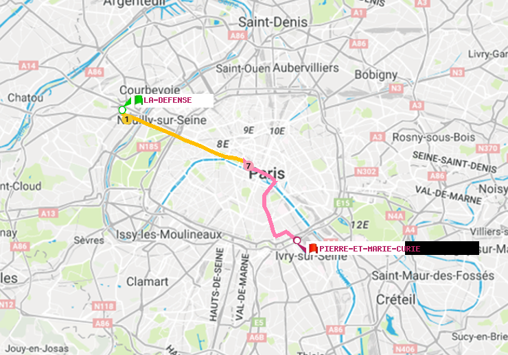 plan itinéraire ratp de La Défense (Grande Arche) à Pierre et Marie Curie