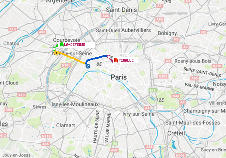 plan itinéraire ratp de La Défense (Grande Arche) à Pigalle