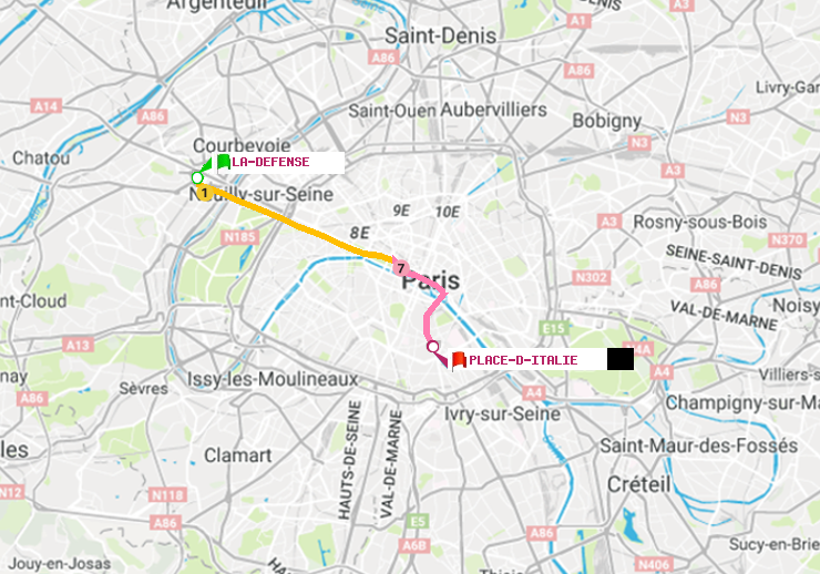 plan itinéraire ratp de La Défense (Grande Arche) à Place d