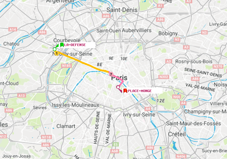 plan itinéraire ratp de La Défense (Grande Arche) à Place Monge (Jardin des Plantes)