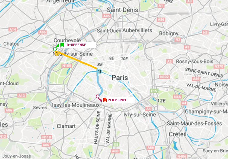 plan itinéraire ratp de La Défense (Grande Arche) à Plaisance