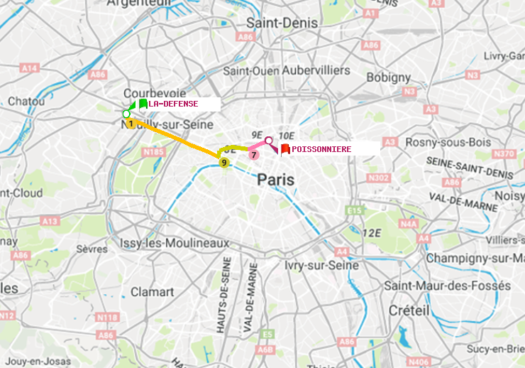 plan itinéraire ratp de La Défense (Grande Arche) à Poissonnière