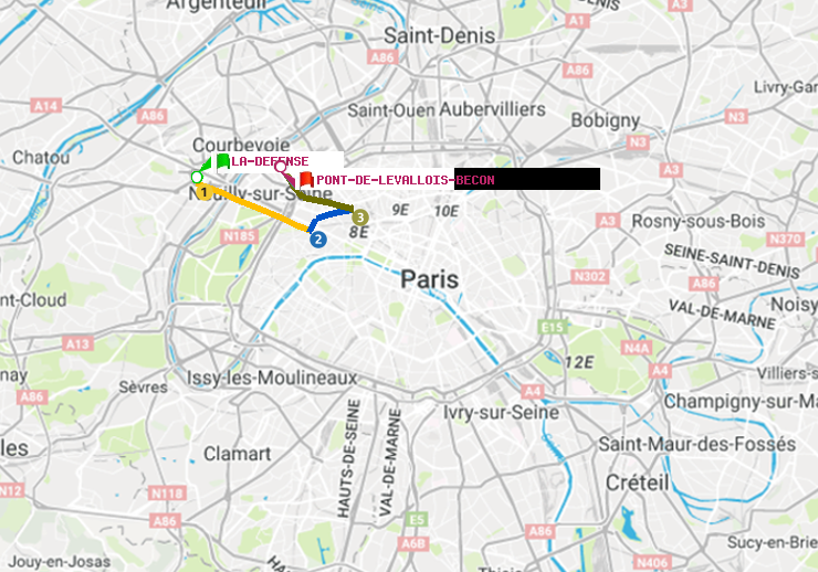 plan itinéraire ratp de La Défense (Grande Arche) à Pont de Levallois-Bécon