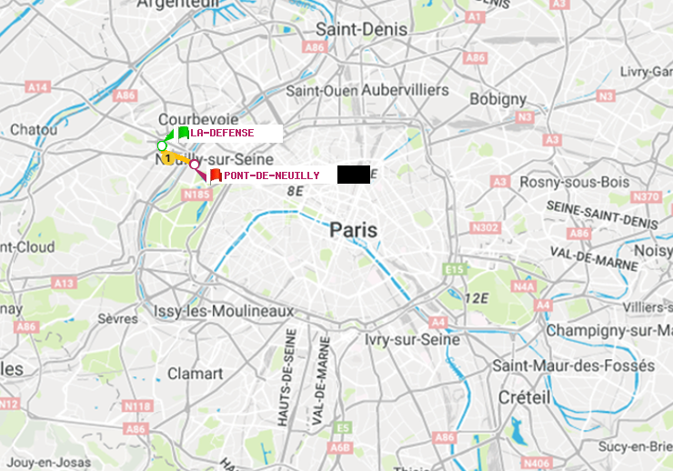 plan itinéraire ratp de La Défense (Grande Arche) à Pont de Neuilly
