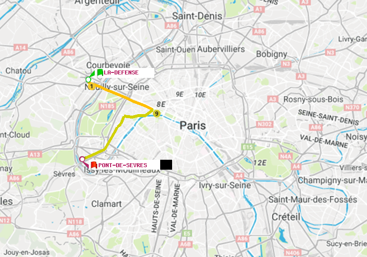 plan itinéraire ratp de La Défense (Grande Arche) à Pont de Sèvres
