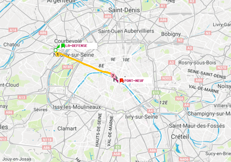 plan itinéraire ratp de La Défense (Grande Arche) à Pont Neuf