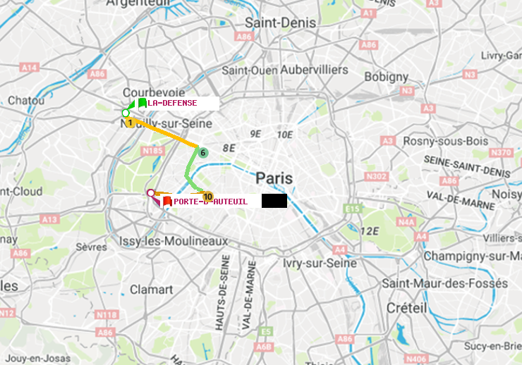 plan itinéraire ratp de La Défense (Grande Arche) à Porte d