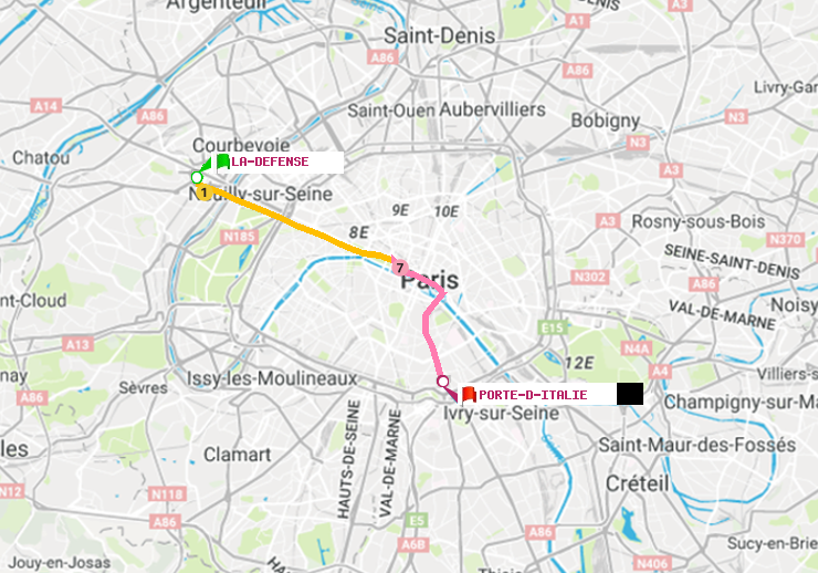 plan itinéraire ratp de La Défense (Grande Arche) à Porte d