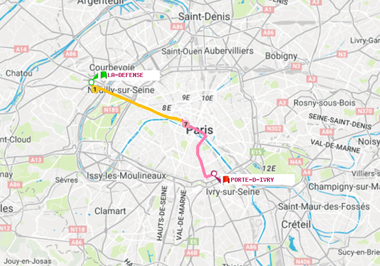 plan itinéraire ratp de La Défense (Grande Arche) à Porte d