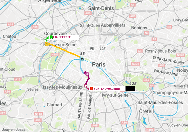 plan itinéraire ratp de La Défense (Grande Arche) à Porte d