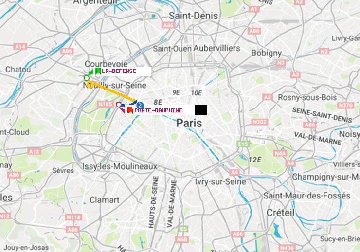 plan itinéraire ratp de La Défense (Grande Arche) à Porte Dauphine (Maréchal de Lattre de Tassigny)