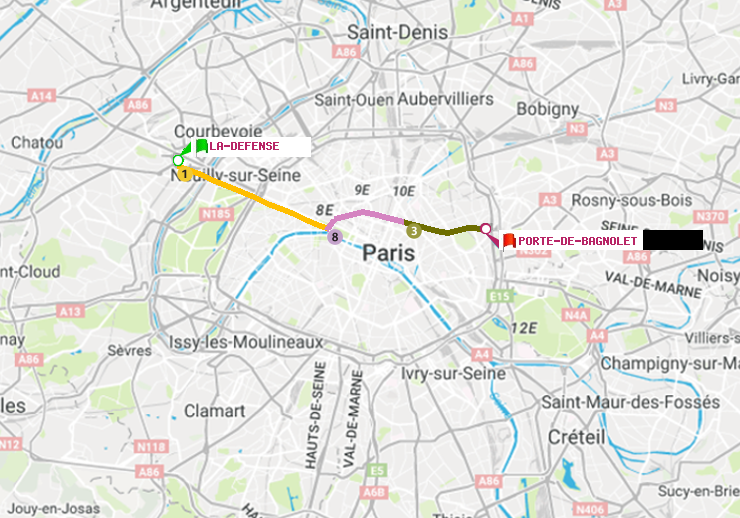 plan itinéraire ratp de La Défense (Grande Arche) à Porte de Bagnolet