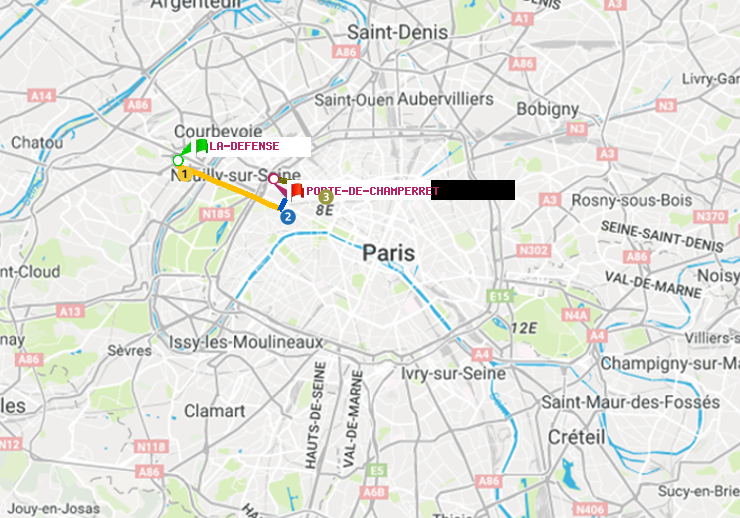 plan itinéraire ratp de La Défense (Grande Arche) à Porte de Champerret