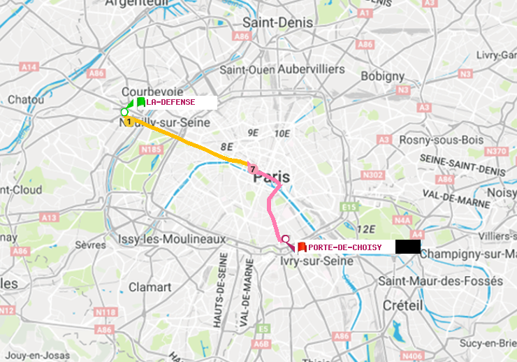 plan itinéraire ratp de La Défense (Grande Arche) à Porte de Choisy