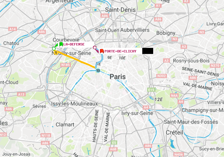 plan itinéraire ratp de La Défense (Grande Arche) à Porte de Clichy