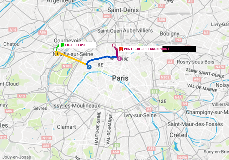 plan itinéraire ratp de La Défense (Grande Arche) à Porte de Clignancourt