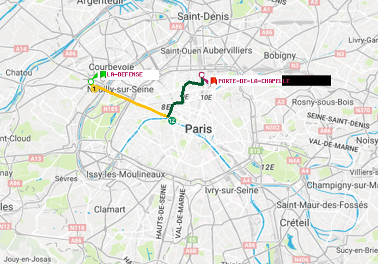 plan itinéraire ratp de La Défense (Grande Arche) à Porte de la Chapelle