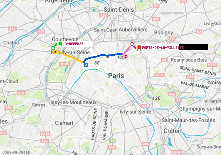 plan itinéraire ratp de La Défense (Grande Arche) à Porte de la Villette