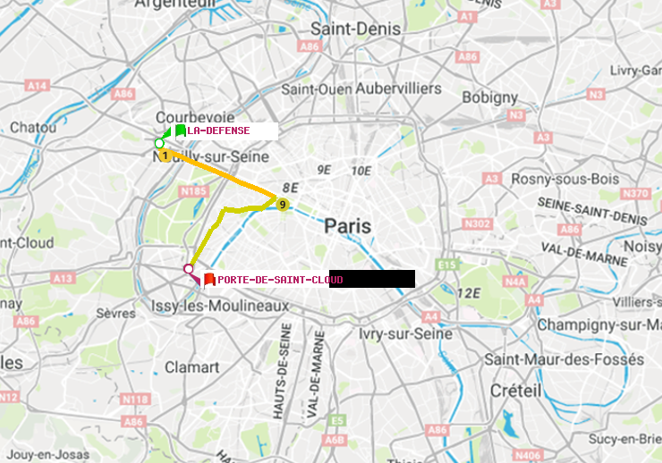 plan itinéraire ratp de La Défense (Grande Arche) à Porte de Saint-Cloud