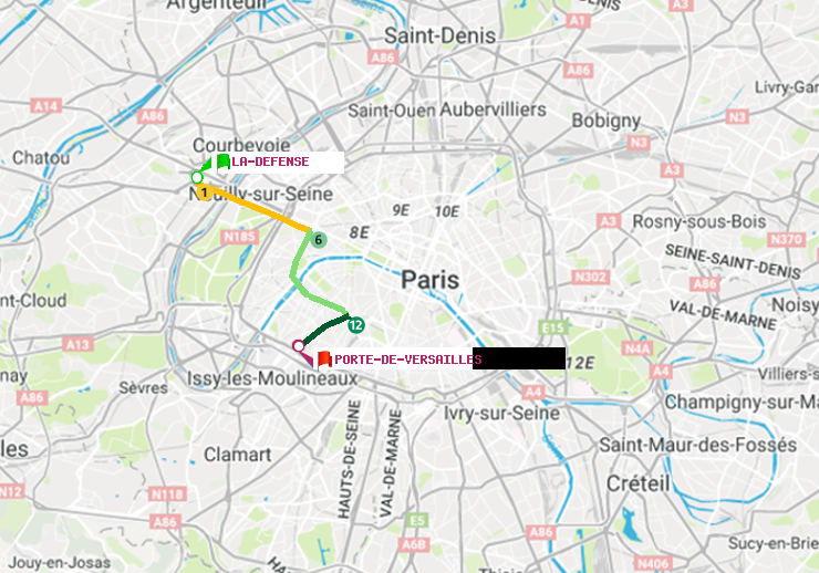 plan itinéraire ratp de La Défense (Grande Arche) à Porte de Versailles