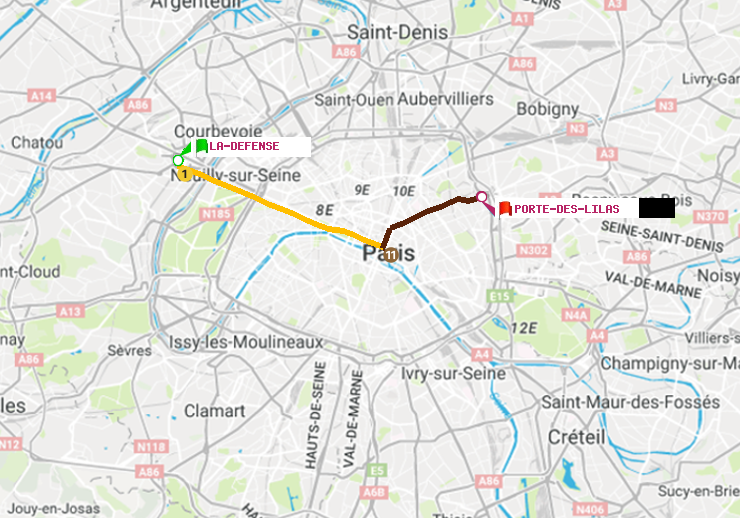 plan itinéraire ratp de La Défense (Grande Arche) à Porte des Lilas