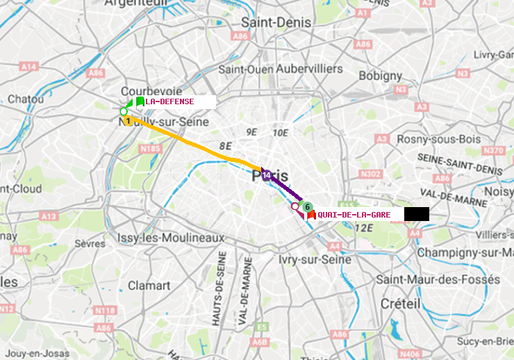 plan itinéraire ratp de La Défense (Grande Arche) à Quai de la Gare