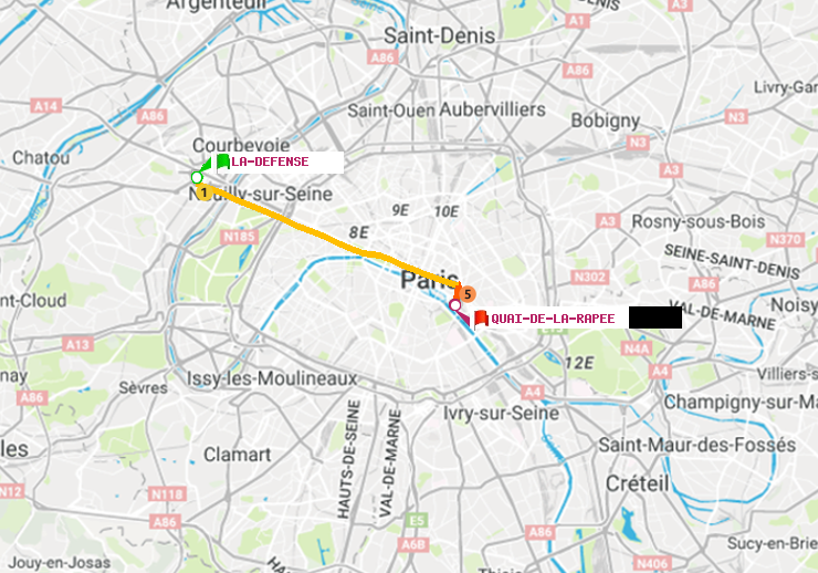 plan itinéraire ratp de La Défense (Grande Arche) à Quai de la Rapée