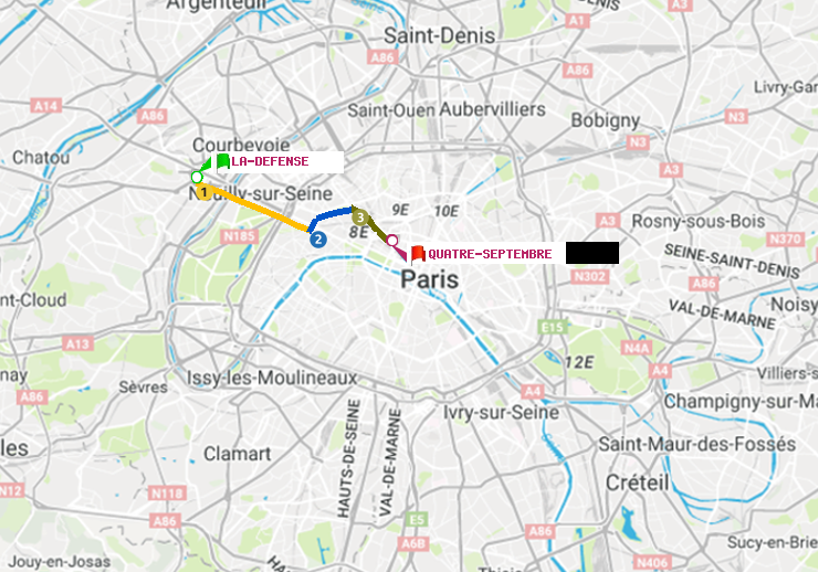 plan itinéraire ratp de La Défense (Grande Arche) à Quatre Septembre