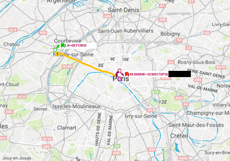 plan itinéraire ratp de La Défense (Grande Arche) à Réaumur-Sébastopol