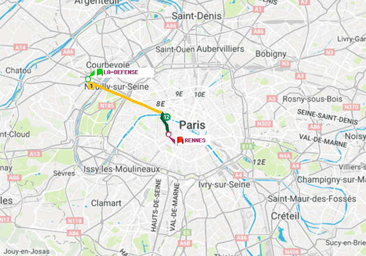 plan itinéraire ratp de La Défense (Grande Arche) à Rennes
