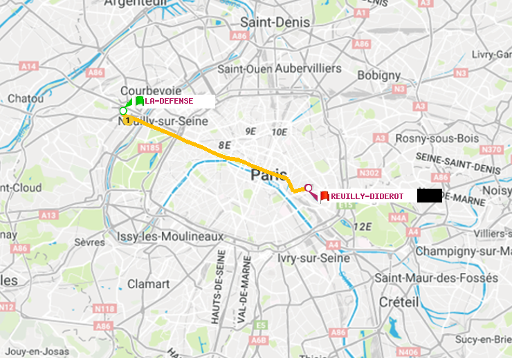plan itinéraire ratp de La Défense (Grande Arche) à Reuilly-Diderot