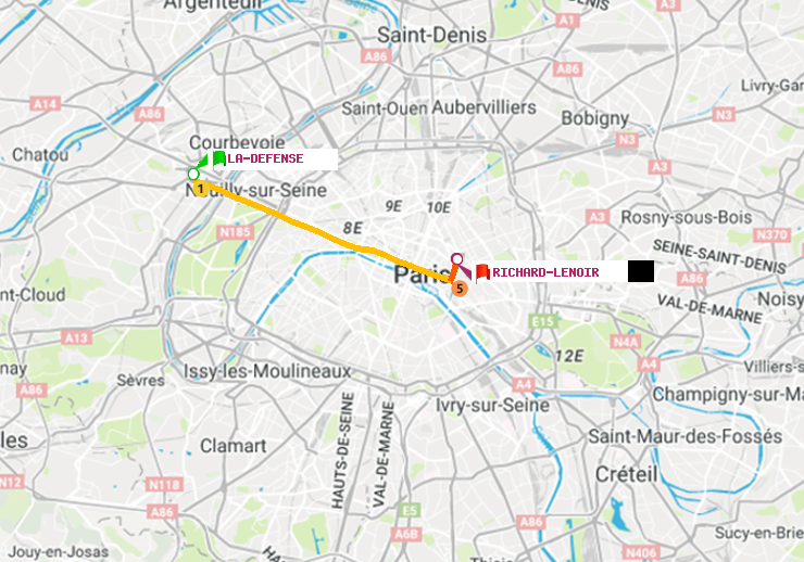 plan itinéraire ratp de La Défense (Grande Arche) à Richard-Lenoir
