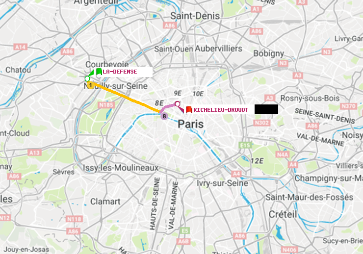 plan itinéraire ratp de La Défense (Grande Arche) à Richelieu-Drouot