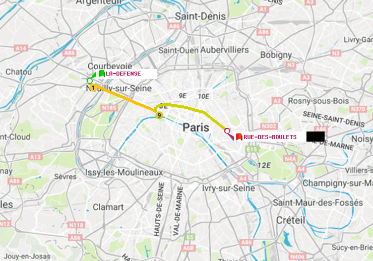 plan itinéraire ratp de La Défense (Grande Arche) à Rue des Boulets