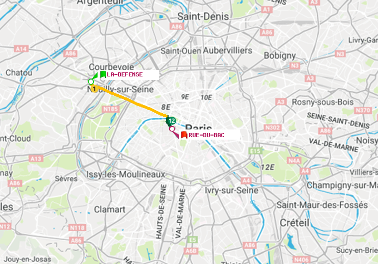 plan itinéraire ratp de La Défense (Grande Arche) à Rue du Bac