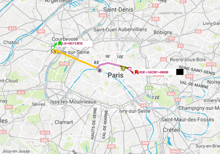 plan itinéraire ratp de La Défense (Grande Arche) à Rue Saint-Maur