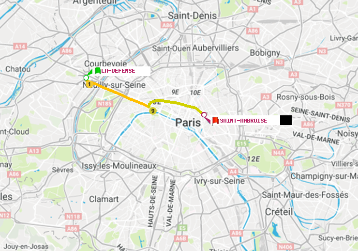 plan itinéraire ratp de La Défense (Grande Arche) à Saint-Ambroise