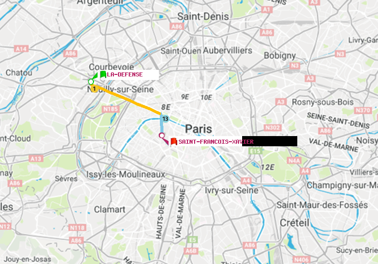 plan itinéraire ratp de La Défense (Grande Arche) à Saint-Francois-Xavier